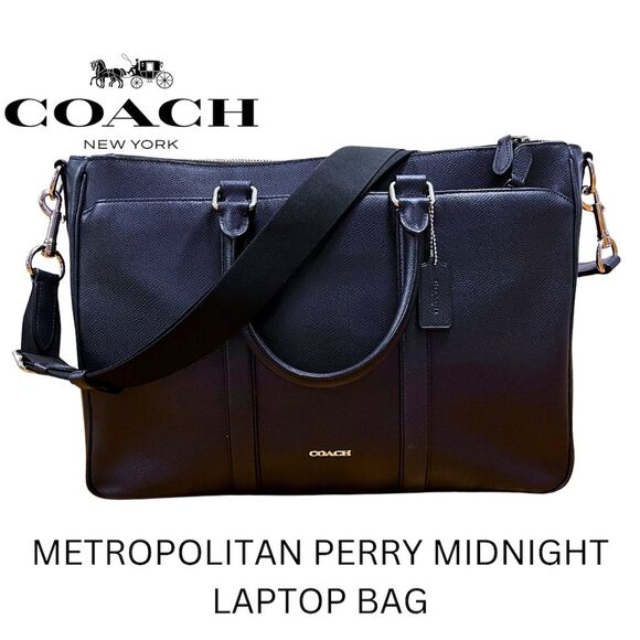 Coach Metropolitan Perry Blue Leather Laptop Bag Large - Picture 1 of 16